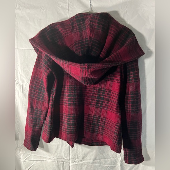 Hooded 100% wool cardigan by Rugby Ralph Lauren in red/black tartan - Picture 2 of 3